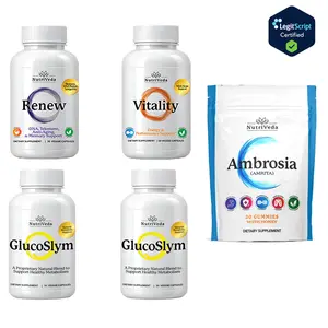 NutriVeda Limitless Performance Stack - 5-Pack Wellness Bundle with Vitamin B12, Calcium, L-Arginine, Muira Puama, Ginger, and Coffee Extract for Energy, Vitality, and Bone Health