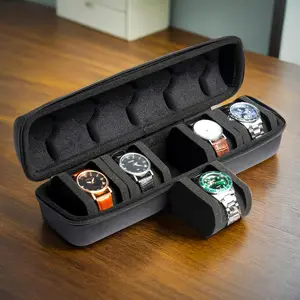 1 piece heavy duty watch storage box with flip cover - 5-grid watch storage box, scratch-resistant lining, portable watch box with handle, sturdy construction, men's gift, Watch Protector