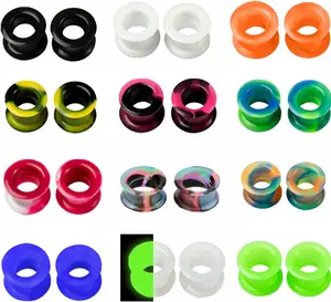 12/16/20/24/32pcs Ear-Tunnels Plugs Expander Piercing-Kit Set : Double Flare Hollow Hard Silicone Ear Gauges Ear Expander Stretcher Body Piercing Jewelry 8g-25mm
