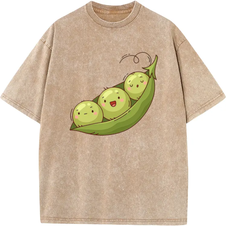 Fresh Pea Pod Print Men’s T-Shirt – Washed Casual Tee with Playful, Nature-Inspired Design for Spring, Summer & Autumn