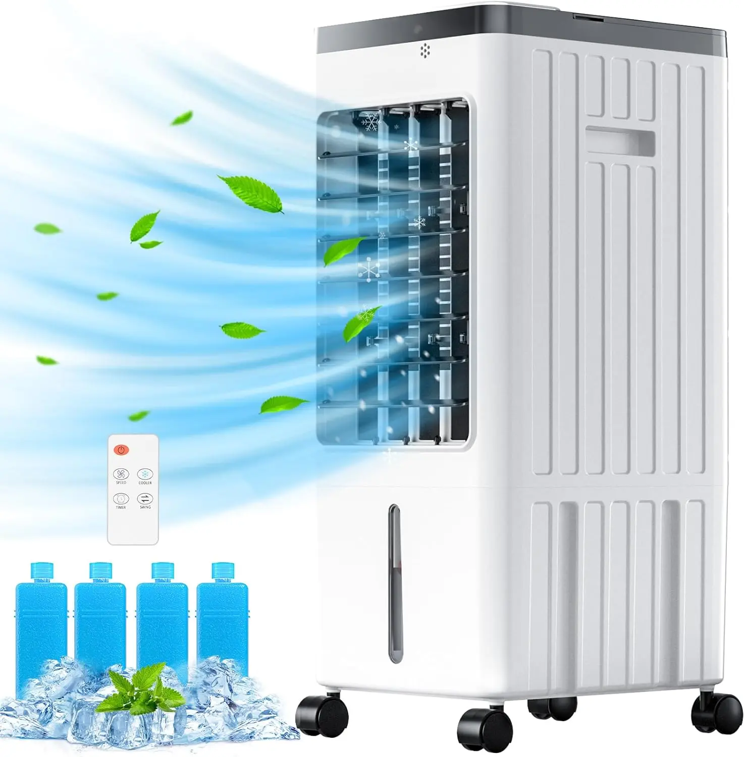 【Summervibes】3-in-1  Portable Air Cooler with Remote Control, 45° Oscillation, 3 Modes, 4 Ice Packs – Quiet & Efficient Evaporative Cooling Fan for Home & Office