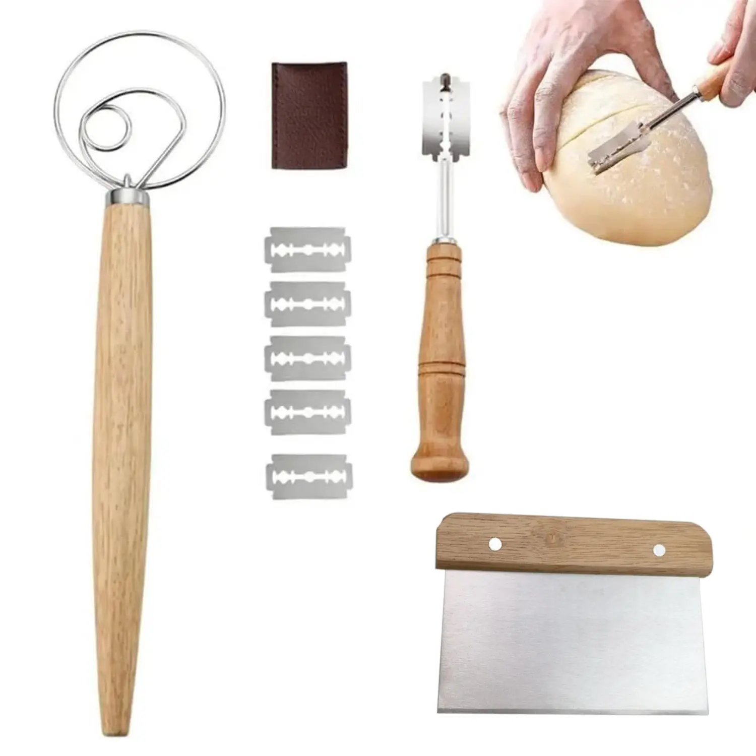 3Pack Bread Lame Danish Dough Whisk Set With 5 Replacement Blades Dough Scraper and Leather Protective Cover Bread Making Tools Scoring Bread Knife Set for Pastry, Baking Cake, Kitchenware - Tools & Hardware.