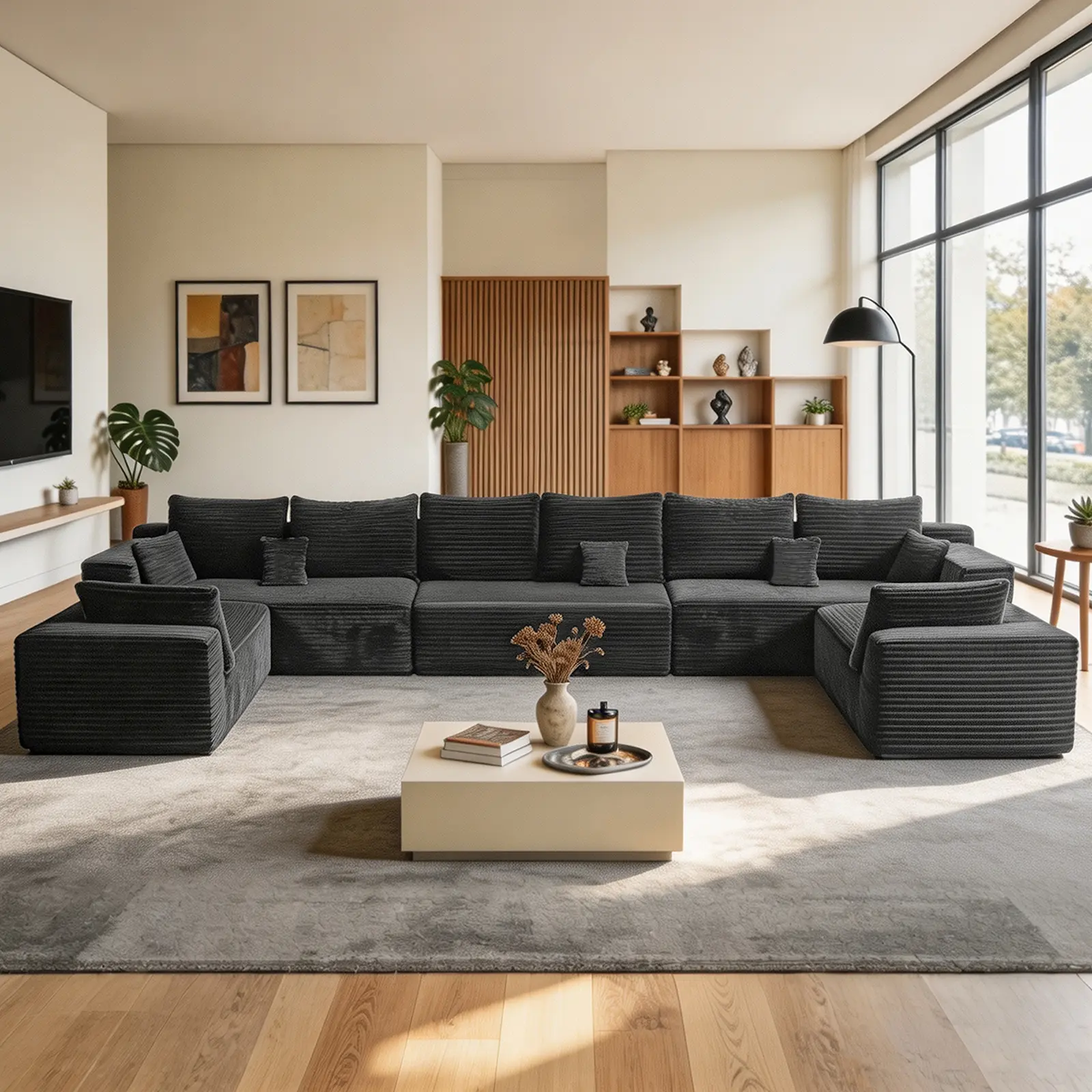 【3 Packages Shipping】 Oversized 176" U shape CloudCouchPlusSectional Sofa with Chaise Moder Modular Sofa with 13 Soft Pillows & Lounge Chairs Boneless Upholstered Couches for Living Room Bedroom Plush Corduroy Fabric