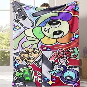 Viral Dandy’s World Cartoon Collage Flannel Blanket, Cute Indie Game Character Print Throw, Ultra Soft Cozy Plush Blanket for Sofa Bed Room Decor, Perfect Birthday, Christmas & All Occasion Gift for Dandys World Fans, Indie Horror Game Lovers