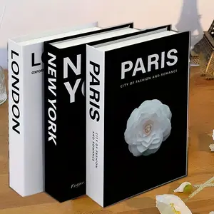 Crews Storer 3pcs Luxury Decorative Books Set - London, New York & Paris Classic Faux Books for Bookshelf & Living Room Styling