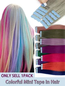 10pcs Mini Colorful Tape In Hair Extensions,Rainbow Color Hair Extensions Easy Operation Human Hair Wefts, Trendy Photo Must-Have, Create Atmosphere Shots