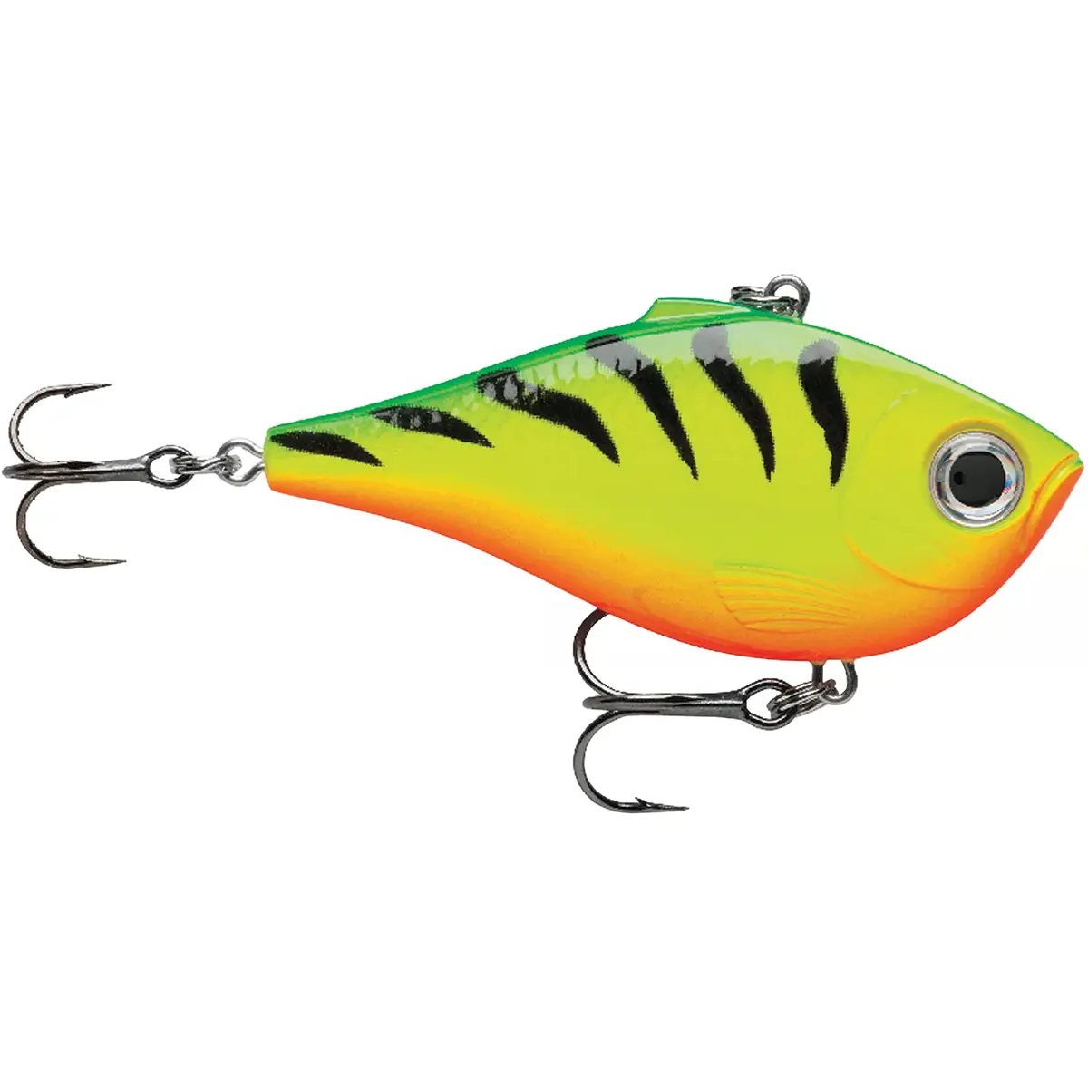 Rapala Rippin' Rap 06 Firetiger Lipless Crankbait, Artificial Fishing Lure with Loud BB Rattler and Hard Vibrating Action for Grass Fishing, Variable Depth, 2.5 in, 1/2 oz, #6 & #8 Treble Hooks, Deep Belly Profile