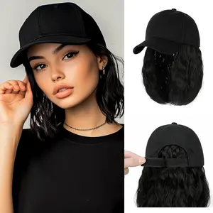 Cephemer 9inches Baseball Cap Bob Wig Wavy Curly Bob Hat Wigs Short Synthetic Hair Extensions For Woman Daily Party Wear and Go Black Friday & Christmas