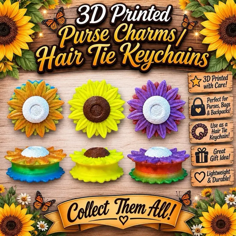 3D Printed Purse Charms, Hair Tie Holders, Multi-Functional Keychains for Daily Use & Accessory Organization