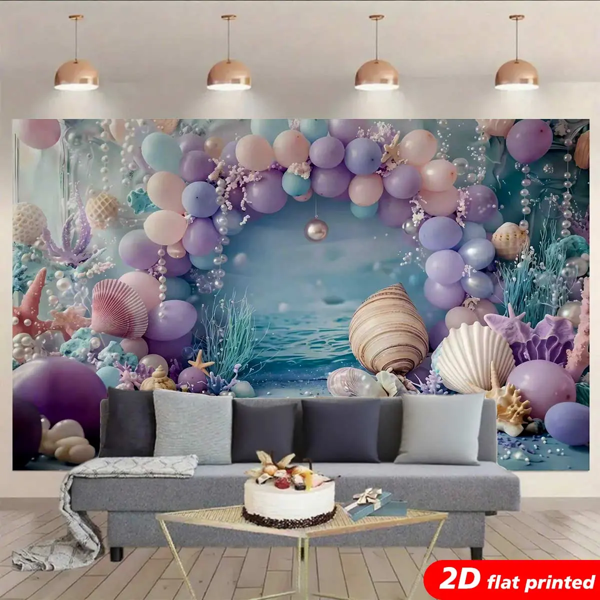 Magical Under the Sea Tapestry Wall Hanging - Wrinkle-Resistant 2D Flat Printed Home Decor with Mermaid, Ocean, Shell, Star, Pearl Designs, Pastel Purple Fantasy Aesthetic Artwork, Elegant Backdrop for Daughters' Nursery, Birthday Decor, Photo Booth Prop