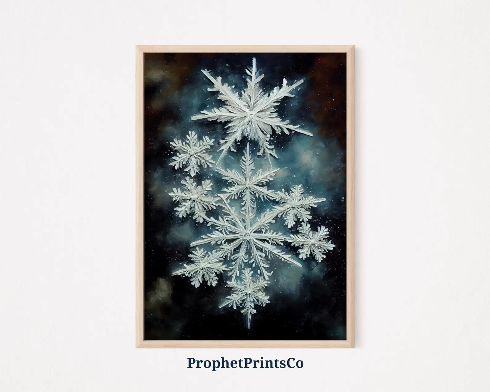 Snow Flake Oil Painting Poster Print Christmas Wall Art Snow Lover Gift Winter Home Dcor Wall Art Digitial
