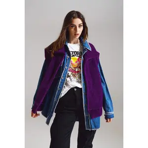 Open Herringbone Gilet With Shawl Style Collard in Purple