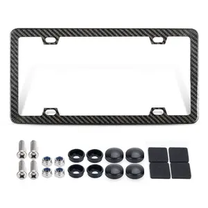 Carbon Fiber License Plate Frames, 4 Holes Stainless Steel License Plate Covers, 1PCS Car License Plate Holder, Automotive Exterior Accessories, Slim Design with Gasket Cover for US Cars