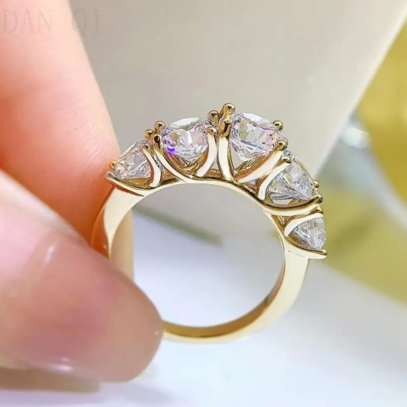 6CTTW All Moissanite Wedding Ring 5 Stone Sparkling Diamond Engagement Band 925 for Women Bridal Gift ring bejeweled knot, Artificial Moissanite, Elegant Glittering Ring