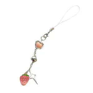Heart Lock Strawberry Pendant Phone Straps Backpack Charm Car Keys Decoration