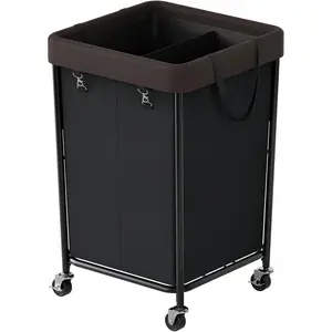 160L Laundry Hamper with Wheels, 2 Section Large Laundry Basket with Removable Bag, Frame Dirty Clothes Hamper, Rolling Laundry Cart for Bedroom,, Dorm, Hotel, Black