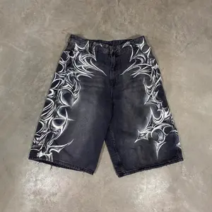 Unisex Vintage Gothic Denim Shorts, Summer Hip-HopHarajuku Loose 5-Inch Shorts, Streetwear Casual Bottoms, y2k