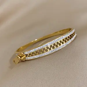 DoDo Hao Unique Zipper Bangle Bracelet for Women, 18K Gold Plated Sparkly Rhinestone Cuff, Edgy Y2K Statement Jewelry, Hollow Geometric Crystal Cuff Unique Gift for Teen Girls