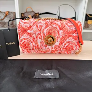 Pre-owned VERSACE Jacquard Shoulder Bags Baroque Quilted Small Medusa Shoulder Bag Red/Orange