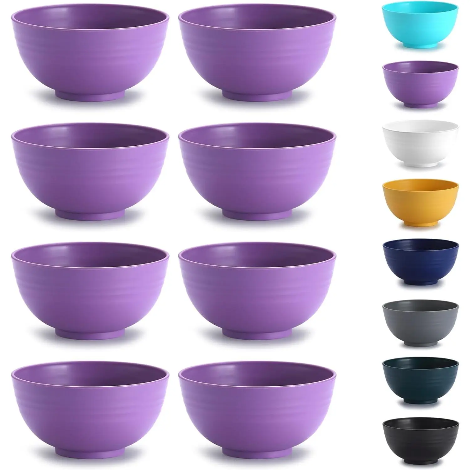 Plastic Cereal Bowls 8 Pieces 26 oz, Unbreakable And Reusable Light Weight Bowl For Rice Noodle Soup Snack Salad Fruit, Dishwasher Safe Set Tableware
