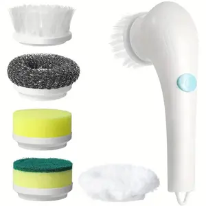 One Set Of Five-In-One Electric Rotating Floor Cleaner, Equipped With Five Replaceable Brush Heads, Featuring Both Wireless Electric Cleaning Brush And Handheld Rechargeable Shower Area & Floor Cleaning Functions.  multifunctional cleaner tool