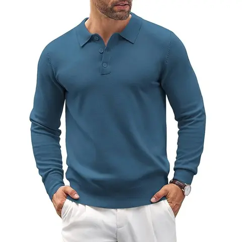 COOFANDY Fall Outfits B Mens Stretch Knit Quarter Button Polo Shirt Casual Long Sleeve Classic Golf Shirts Machine Washable US Size