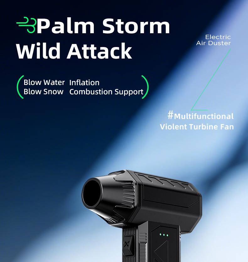 Powerful Turbo Fan 140,000 RPM Mini Portable Jet Fan Compressed Air Duster Keyboard Cleaner Type-C Rechargeable Handheld Blower for Cars PCs Snow Removal with 3-Speed Settings