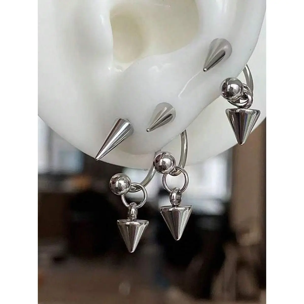 Punk Gothic Spike Dangle Earrings, Stainless Steel Hoop Jewelry with Rivets for Men, Cartilage & Helix Piercing, Male