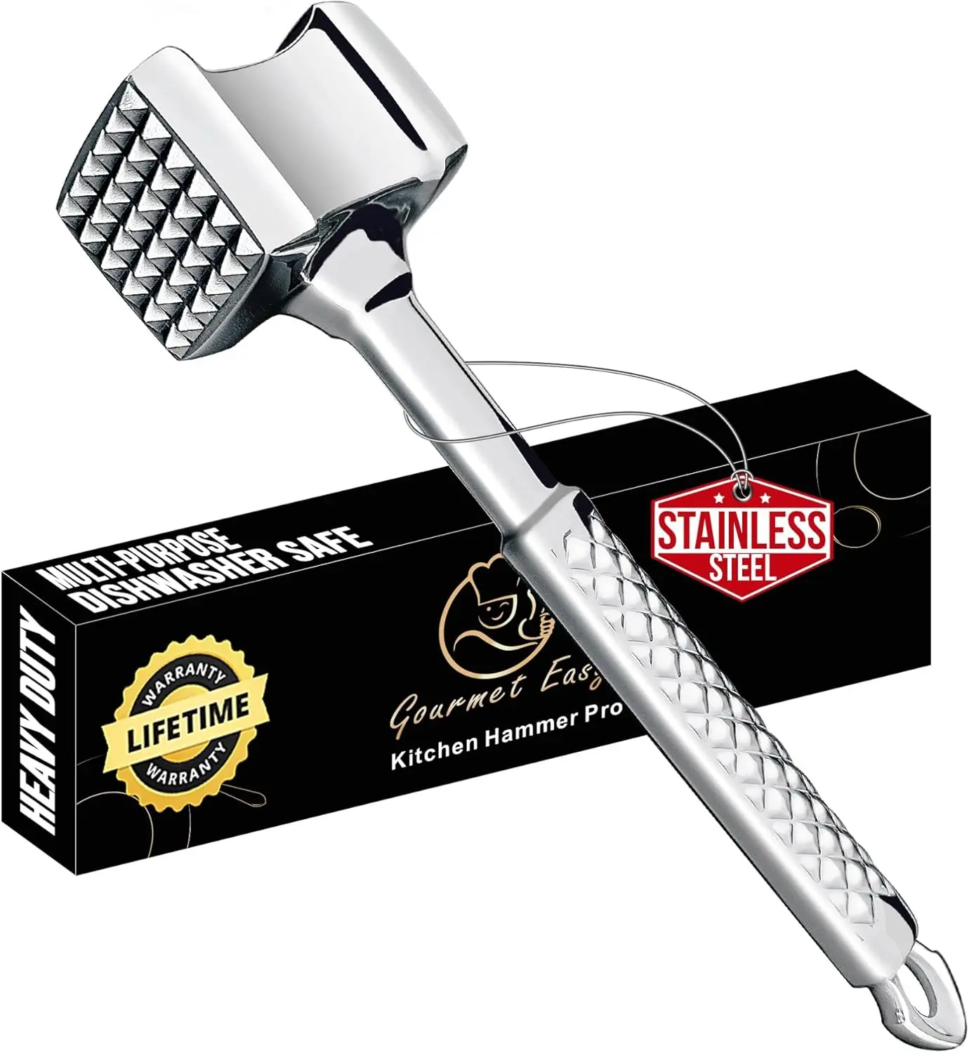 Gourmet Easy Classic Meat Tenderizer Tool, Non-Slip Grip Lifetime Replace