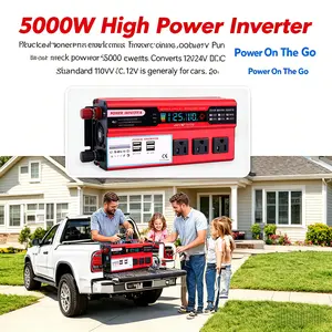 DC to AC Power Inverter 5000W 12V to 24V Pure Sine Wave 4000W Surge Dual AC Outlets USB Hardwire Remote Control for Semi Truck RV Off Grid Solar System Portable Outdoor Camping Power Supply Stable Voltage Converter