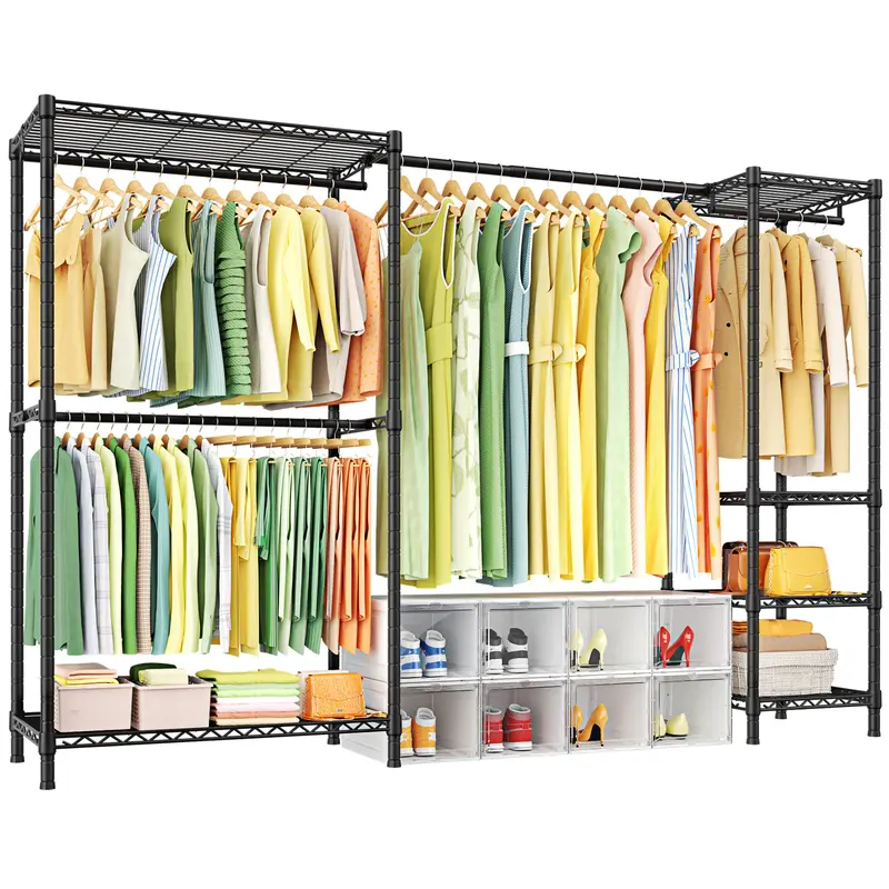 Ulif E10 Hangable Clothes Rack - Sturdy Carbon Steel Rust-Resist Coat Organizer, Freestanding, Stretchable Rod, Adjustable Storage Organization, Portable, Split-to-2 Racks, Shelves,Home Makeover & Familyfun, 73-97"W x15"D x72"H, 800 lbs Max Load, Black f
