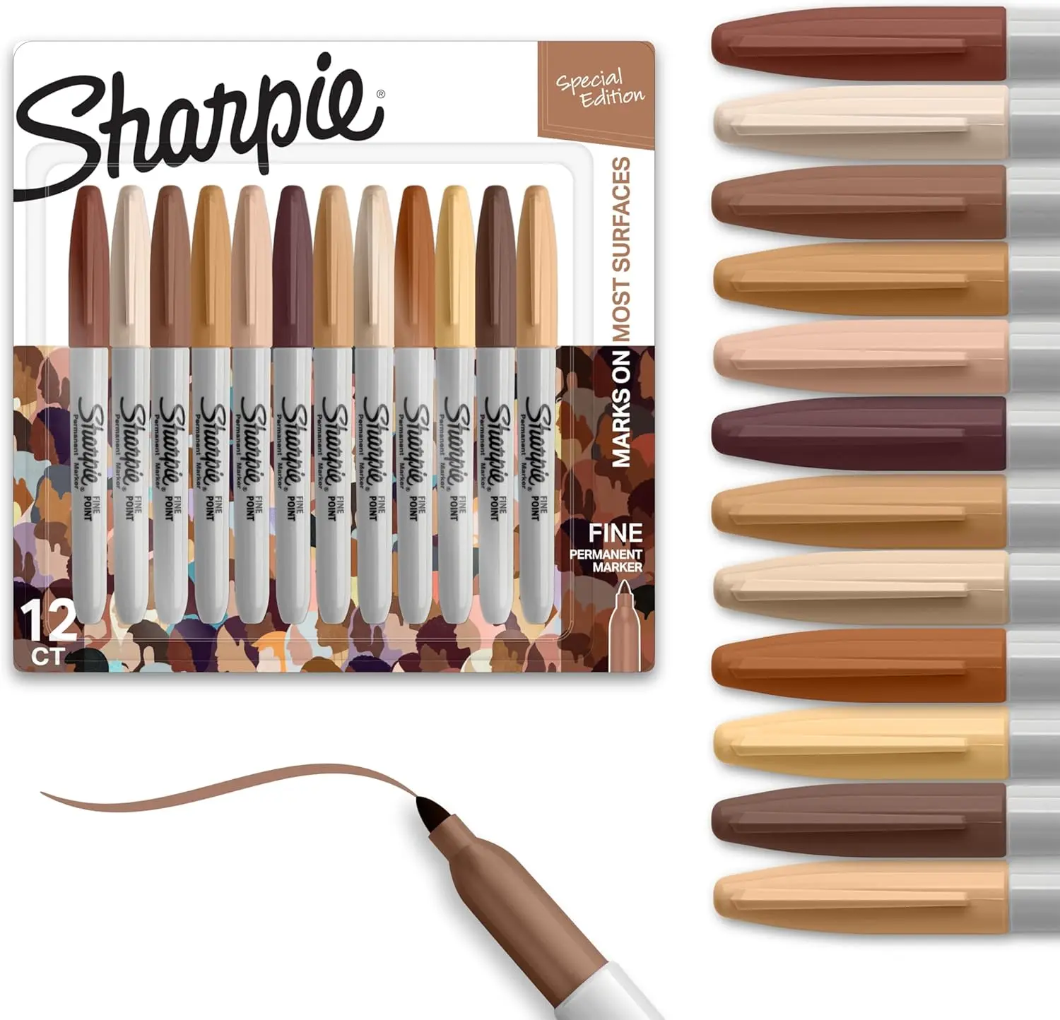 Sharpie Permanent Markers with Permanent Ink - Special Edition Portrait Colors All Seasons Assorted Skin Tone Shades, Fine Point, 12-Count, Fade-Resistant for Learning, Office & Arts & Crafts Supplies