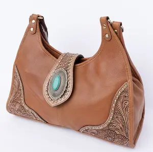 American Darling genuine full leather hobo bag with tooled details and turquoise stone
