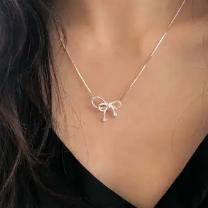 Personalized simple mini bow necklace fashionable trend niche sweet cool accessories