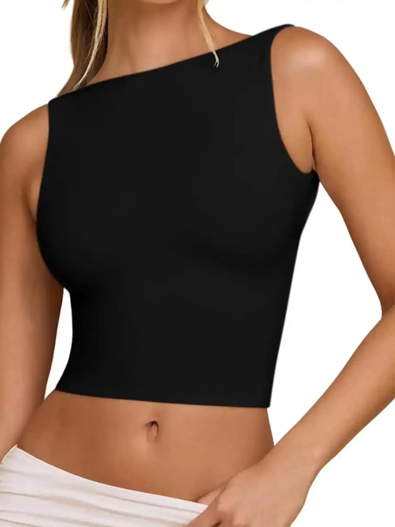 Ladies' sexy backless sleeveless Knitted Fabric Basic Fit vest - elegant daily party summer tops chic basic musthave piece, Flattering, Stretchy, Lightweight, Soft, Modern, Relaxed