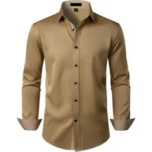 Men's Stretch Multi-Use Long Sleeve Dress Shirts Party Prom Wedding Shirts with Slight Sheen