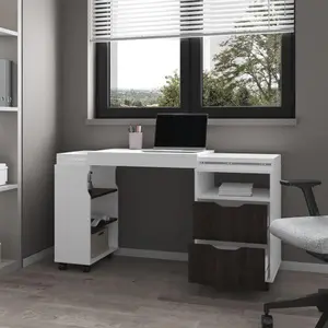 Loris Extendable Desk with Two Drawers, Open Shelves, and Sliding Mechanism  On-Site-B128P263731