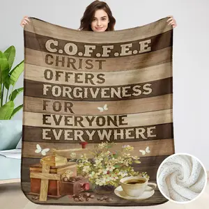 Flower Coffee Sherpa Cozy blanket coffee christ offers forgiveness for everyone everywhere, Coffee Bedding Coffee Lover Gift Brown Decor blanket