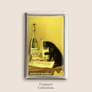 Absinthe Bourgeois Black Cat Poster Cigarrette Case Zigarettenetui Wallet Vintage Metal 100s Box Blunt Holder Gift