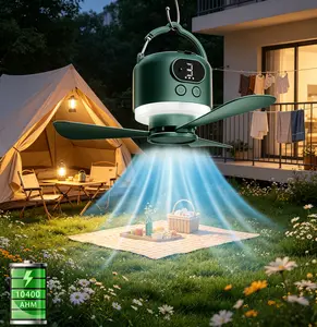 3-Speed Rechargeable Camping Fan 10040mAh, Multi-Functional Hanging Fan with Power Bank (Green)