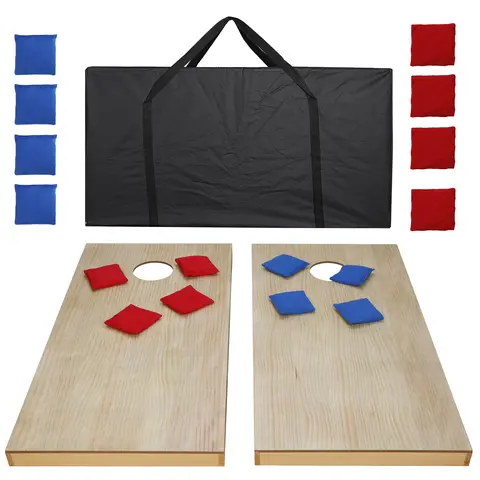 Portable Pine Wood Cornhole Toss Game Set with 420D Oxford Cloth Beanbags - Foldable Legs, 3 x 2' Size Option, Customizable Design, Double-Stitched Outdoor Durability, Easy Storage - for Family Fun, Campgrounds - Toys & Hobbies Board Game