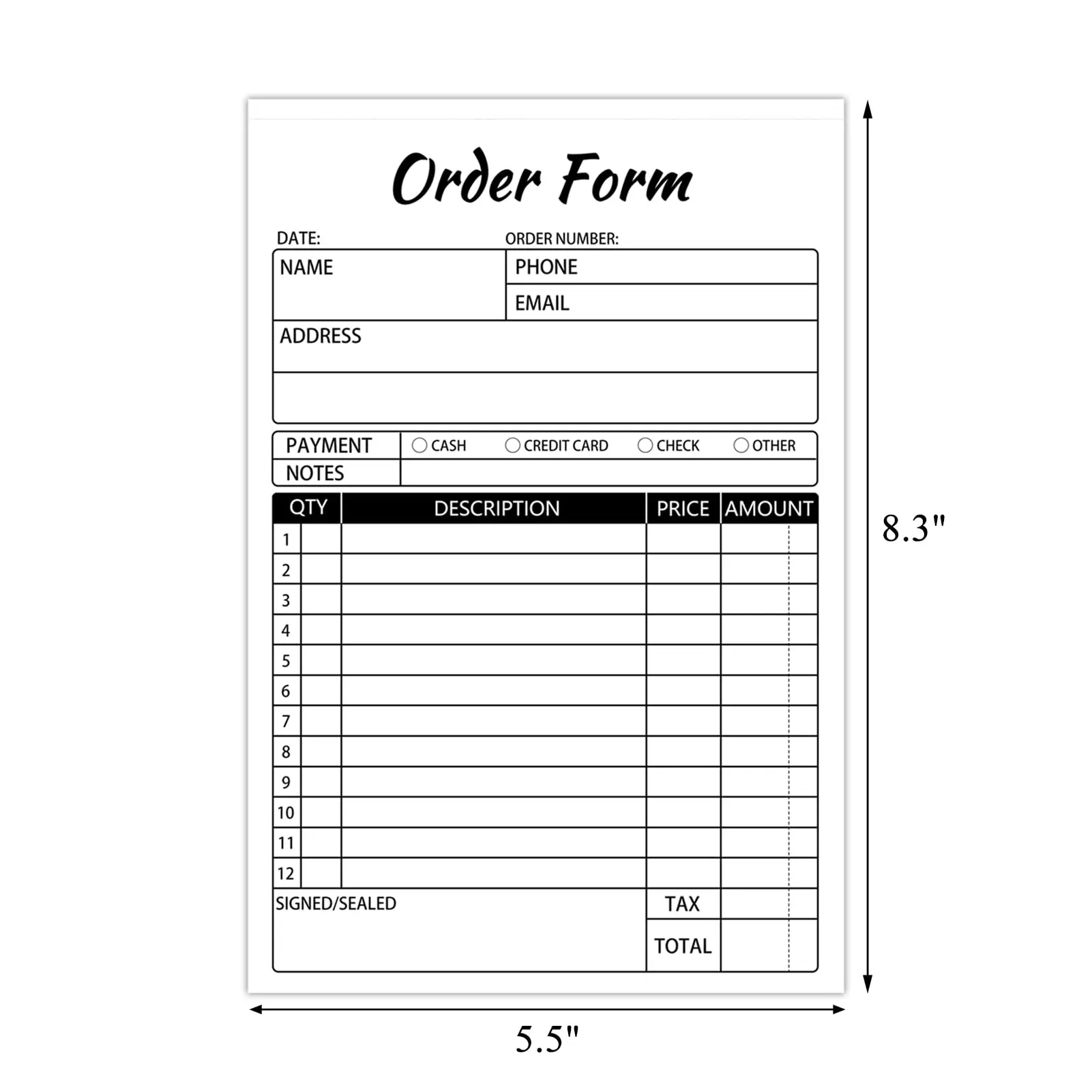 Order Forms Receipt Book, Carbonless Sales Invoice Book for Small Business