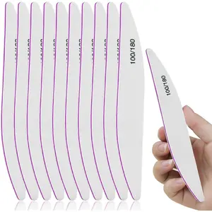 10PCS Nail Files 100/180 Set Grit Double Sided for Natural and Acrylic Nails Professional Fingernail Emery Boards and Shine Kit Supplies for Salon and Home Tech