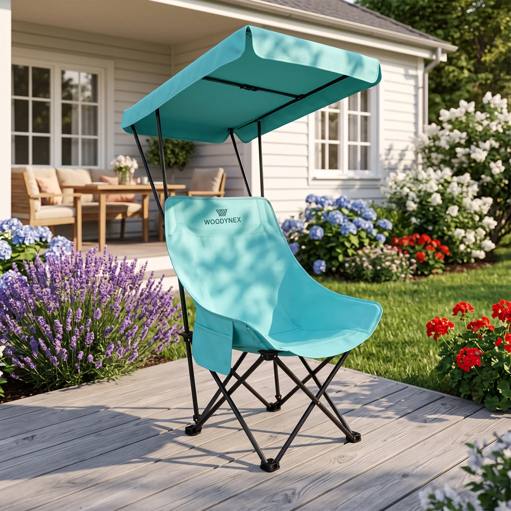 Light Blue Portable Canopy Camping Beach Chair - Heavy-Duty Alloy Steel Frame, 300lbs Capacity, 600D Nylon Folding Outdoor Chair for Camping, Beach