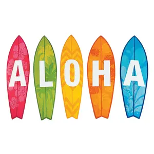 28" Multicolored Aloha Surfboard Cardstock Cutouts - 5 Pc.