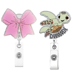 Turtle & Bow Design Animal Shaped Badges Badge Holder, Id Badge Holders Retractable, 2 Counts/set Cute Retractable Badge Reel, Nurse Badge Reel, Nursing Badge Reel, Identification Badges & Supplies for Office School