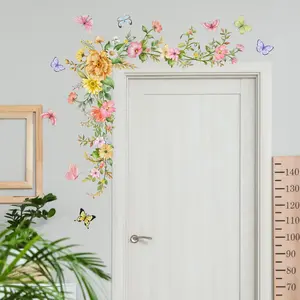 Flower & Butterfly Pattern Door Sticker, 1 Sheet Self Adhesive Wall Decal, Decorative Sticker for Home Living Room Bedroom, Decoration Sticker, Adhesive Stickers