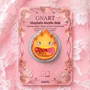 Cute Anime Fire Demon MagSafe Acrylic Phone Grip, Liquid Floating Shaker Phone Holder, Pastel Pink Kawaii Phone Stand, Aesthetic Star Flame Magic Moving Sparkle Grip Gift