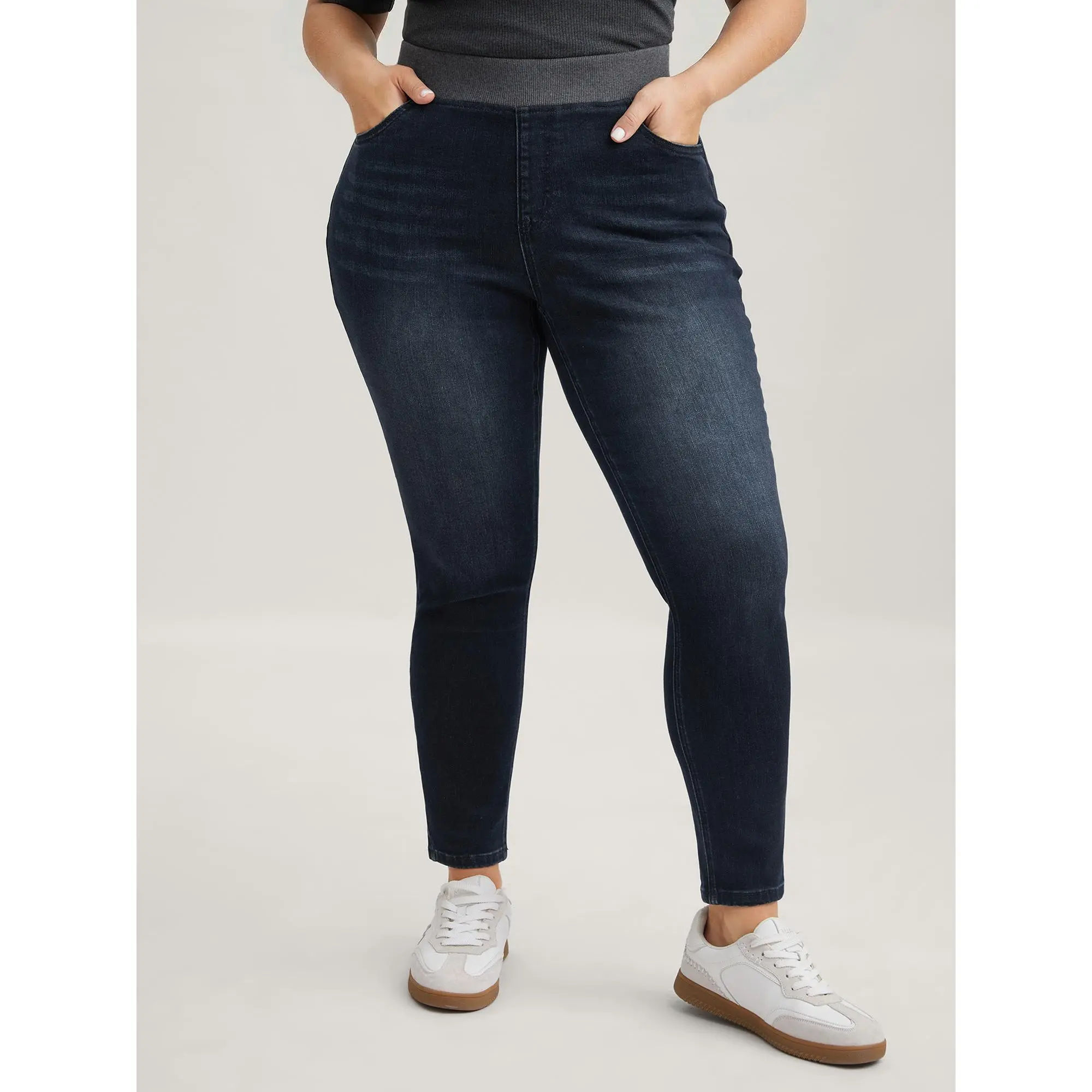 BLOOMCHIC Women's Plus Size High-Waist Slim Pull-On Casual Wear Jean Pants - M-6X 2026 Spotlight Style, Comfortable Cut Summer Bottoms, Comfortable Fit, High Rise, Pull-On Wear, Slip-On, Denim Fabric, 14/1X, 26/4X, 22/3X, 28/5X, Basic, 30/6X, Slim Fit