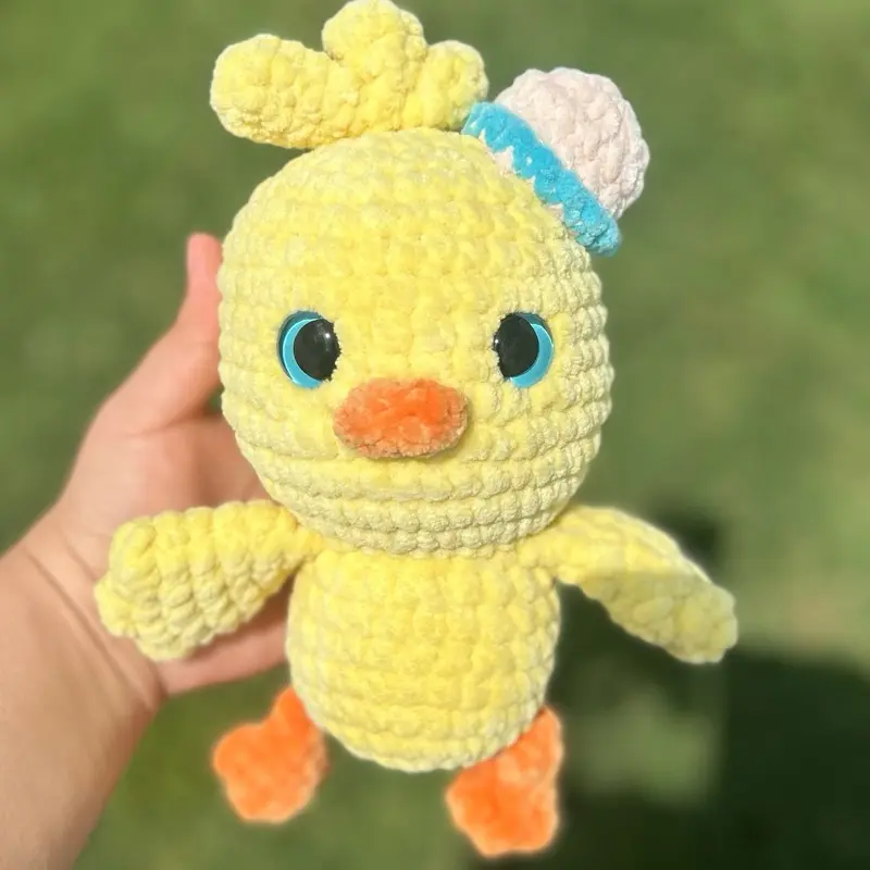 hand crochet duck with hat